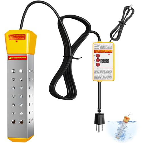 Immersion Water Heater, 2000W Portable Pool Heater with Thermostat & Auto Shut-Off, Electric Bucket Heater with Protective Cover for Inflatable/Above Ground Pools, Bathtub, Camping - Shiny Yellow - color: Shiny Yellow