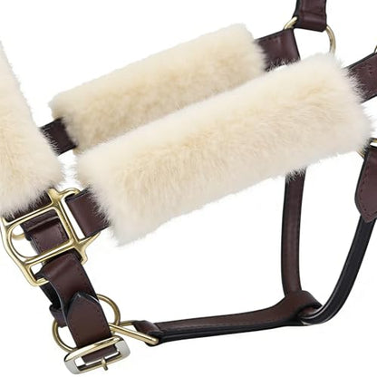 Genuine Wool Horse Halter Cover, 4 PCS Merino Sheepskin Horse Halter Set - color: Ivory White