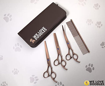 Dog Grooming Scissors Kit, 4 Pieces, Curved, Straight & Thinning Shears Set - size: Medium
