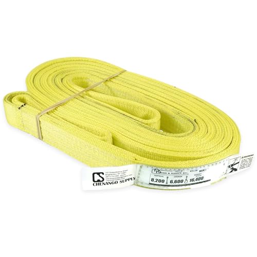 2" x 25' Nylon Lifting Web Sling – USA Made, 8,200 lb Vertical, 6,600 lb Choker, 16,400 lb Basket – 3 Ply Heavy Duty 900 Webbing, Type 3 Flat Eye & Eye Rigging Sling (2" x25') - size: 2"x25'
