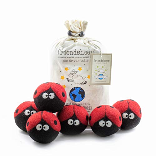Friendsheep Wool Dryer Balls, Organic Reusable Fabric Softener Alternative for Laundry, Handmade, Fair Trade, Hypoallergenic, Eco-Friendly, Plastic-Free (6 Pack XL – Ladybugs) | Reusable fabric softener alternative Organic wool, handmade, fair trade, hypo