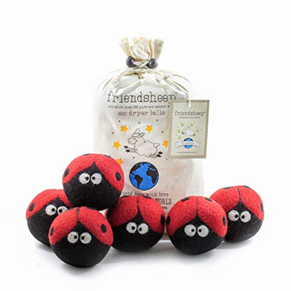 Friendsheep Wool Dryer Balls, Organic Reusable Fabric Softener Alternative for Laundry, Handmade, Fair Trade, Hypoallergenic, Eco-Friendly, Plastic-Free (6 Pack XL – Ladybugs) | Reusable fabric softener alternative Organic wool, handmade, fair trade, hypo