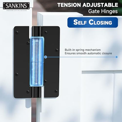 5-3/4" Adjustable Self Closing Aluminum Gate Hinges, Heavy Duty Gate Hinges for Metal Gates, Non-Legged Door Hinges Fence Gate Hinge for Pool Gate, Aluminum Gate, 2pcs, Black