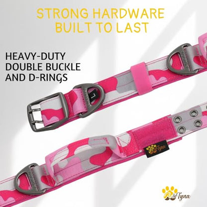 ADITYNA Heavy Duty Pink Dog Collar for Medium Dogs with Traffic Handle - color: Camo Pink, size: Medium: Fit 15-19" Neck