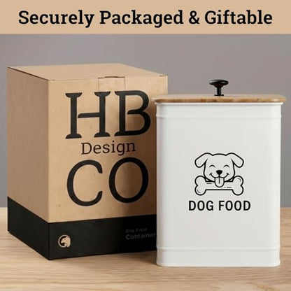 Metal Dog Food Container 5-7lb, 25 Cup w/ Airtight Bamboo Lid, Metal Handle - color: White: Dog Face