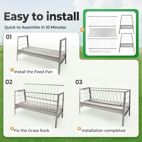 Pasture Hay Feeder 2 in 1 55 Gallon 59 in Livestock Feed Trough - color: Silvery