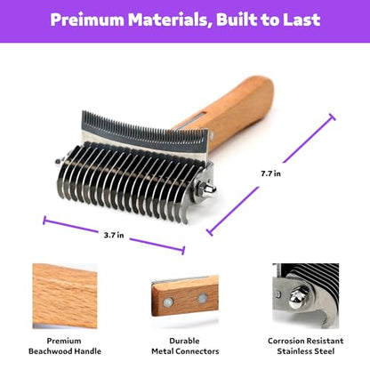 2 in 1 Undercoat Rake for Dogs and Cats, Professional Grooming Brush Dematting & Shedding Comb to Remove Loose Hair, Matted Fur Efficiently, Perfect for Poodle, Doodle & All Long Haired Pets - color: Wood
