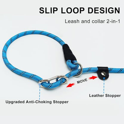 20FT Long Slip Lead Dog Training Leash 3/8" Thick Nylon Rope Leash | Reflective Anti-Choking Slip Leash with Comfortable Handle, Quick Control Medium Large Dogs No Pull (20ftx3/8", Blue) - color: Blue, size: 3/8in x 20ft