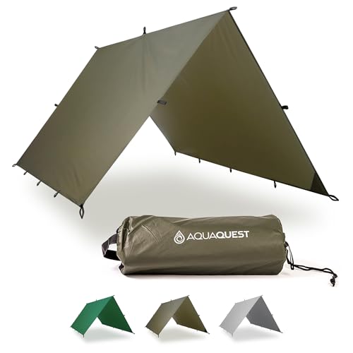 AquaQuest Guide Tarp – Ultralight Waterproof (5,000 mm) Seam-Taped 40D Ripstop Rain Fly for Backpacking, Stealth Camping & Thru-Hiking - color: Olive Drab, size: 10 x 7 ft