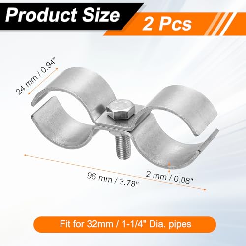 HARFINGTON 2pcs Chain Link Fence Panel Clamps 1-1/4" Stainless Steel Dog Kennel Clamps Fence Connector Temporary Dog Cage Hardware Parts with Bolts and Nuts for Round Pipe Panel - size: 1-1/4"
