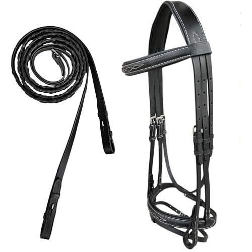 Majestic Ally Fancy Stitched Padded Bridle – Crown, Browband & Noseband – Removable Flash & Laced Reins Full - color: Black