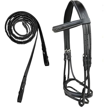 Majestic Ally Fancy Stitched Padded Bridle – Crown, Browband & Noseband – Removable Flash & Laced Reins Full - color: Black