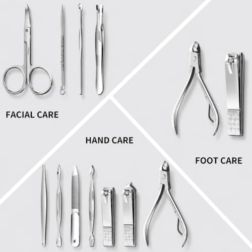 Manicure Set, Stainless Steel Nail Clipper Set with Luxurious Travel Case | 12-Piece Set with Thicker Steel, Precision-ground Cutting Edges, and Smooth-finished Tools for Clean, Precise Trimming. - color: Silver and Black