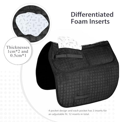 Harrison Howard Diamond Quilted Dressage Saddle Pad Adjustable with 4 Pockets and Foam Inserts with Differentiated Thickness Horse Riding Pad with Added Cushioning and Comfort