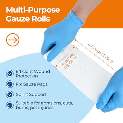 Gauze Rolls Bandages 4in x 4.1yds, 48 Rolls Conforming Stretch Gauze Bandage 4inch, Individually Wrapped Includes Medical Tape - size: 4"x4.1yds(48 Rolls)