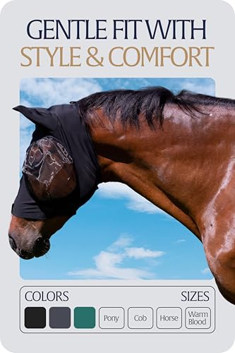 Equinavia Bug Out Horse Fly Mask, Soft Stretch Equine Fly Mask with Ears - color: Black, size: Cob