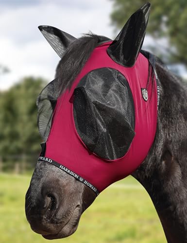 Harrison Howard Horse Fly Mask with Forelock Opening Stretch Breathable and Comfortable for Horses UV -Protection Burgundy M - color: Burgundy, size: M