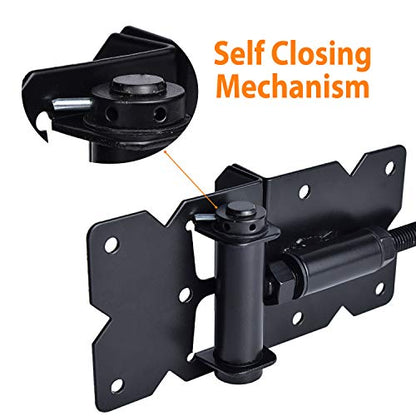 Self Closing Gate Hinges Heavy Duty, 90 Degree Adjustable, 4Pcs - color: Black(2pcs)