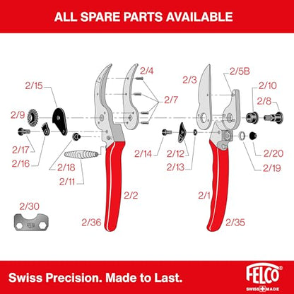 Felco F2 Pruning Shears – 9.25" Swiss-Made Garden Clippers for Professional Pruning | Hand Pruners for Gardening | Garden Tool Cutter with Precision Bypass Blade, Aluminum Body, Replaceable Parts - size: F2 Large Original