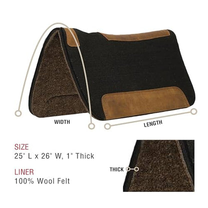 Weaver Equine 25" x 26 Pony Contoured Pure Wool Felt Horse Saddle Pad, Shock Absorbing Western Saddle Pad for Comfort Protection, ‎Black/Natural