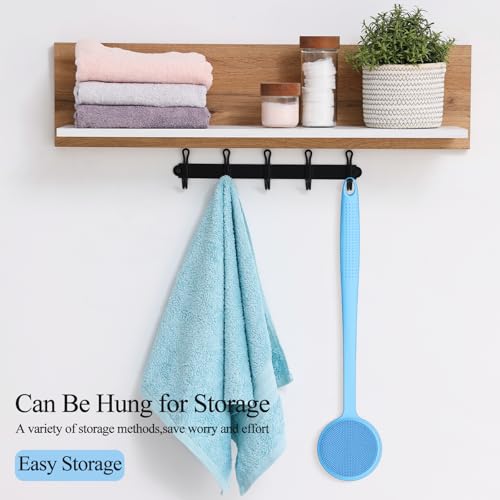 Silicone Back Scrubber for Shower, 17in Lengthen Long Handle Body Brush, Double Sided Shower Brush for Shower Exfoliating and Massage Can Produce Rich Foam, Long Handle Back Scrubber for Men - color: Blue