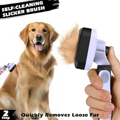 Professional 3PCS Self Cleaning Slicker Brush & Pet Grooming Rake & Flea Comb for Dogs,Cats and Horses | Double-Sided Dematting Comb & Skin Friendly Deshedding Grooming Tool (Light Purple) - color: Light Purple