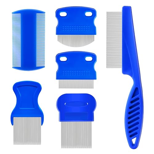 6 Pcs Flea Lice Comb,Stainless Steel Tear Stain Remover,Professional dog eye comb, Flea and Tick Combs for Dogs & Cats, Fine Tooth Dog Comb for Grooming