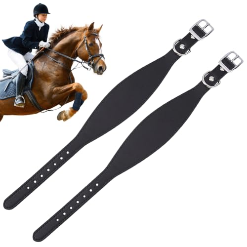 2PCS PU Leather Contoured Horse Fneder Hobble Strap Western Saddle Stirrup Replacement Hobbles with Buckles Black Leather Heavy Weighted Harness Accessories for Horse