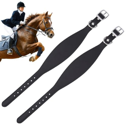 2PCS PU Leather Contoured Horse Fneder Hobble Strap Western Saddle Stirrup Replacement Hobbles with Buckles Black Leather Heavy Weighted Harness Accessories for Horse