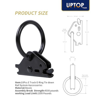 UPTOP Heavy-Duty Steel O-Ring 4500Lbs Break Strength - E Track Accessories Tie-Down Anchors for E-Track Tie-Down System，Secure Motorcycles, Cargo Loads, Bikes in Trailers, Pickups, Vans, Trucks 10PCS