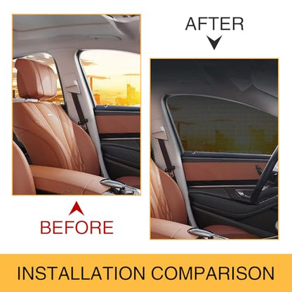 4 PCS Car Side Window Shades, Sunshade Screen Window Mesh, Elastic Light-Blocking Curtains, Breathable Sunscreen Net, Universal for Most Cars, SUVs (Black #369)