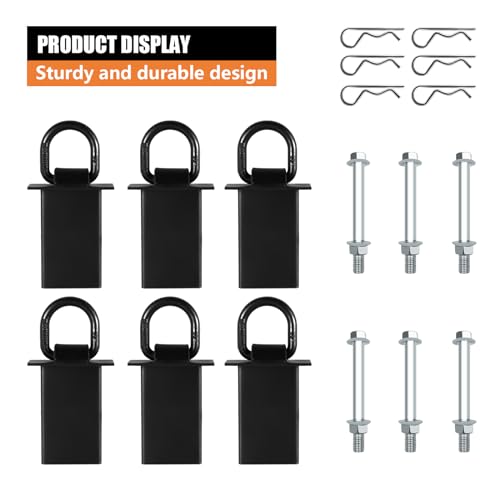 6Pack Trailer Stake Pocket D Rings Tie Downs Heavy Duty 18200lbs D-Ring Anchor 1/2 inch, Car Trailer Accessories Black - size: 6-2x4