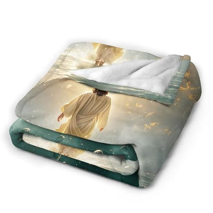 Jesus Christian Throw Blanket Jesus Walking on Water Fleece Blanket Christ Cross Religious Soft Cozy Fuzzy Plush Warm Stuff Bedding Blankets Gifts for Boys Girls Kids Adult Men Women 40"X50" - color: Jesus, size: 40"x50"