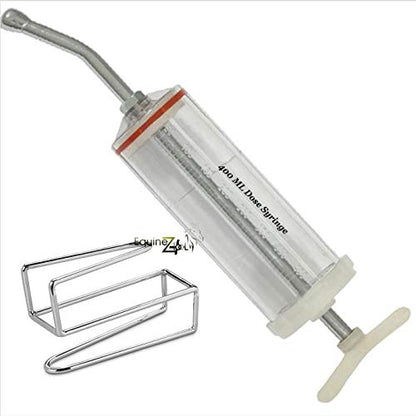 400mL Plastic Dose Syringe with Stainless Steel Nozzle & Cheek Retractor – Large Capacity Horse Drenching Syringe for Equine Dental Care, Oral Rinsing, Liquid Medication, Veterinary Livestock Dosing
