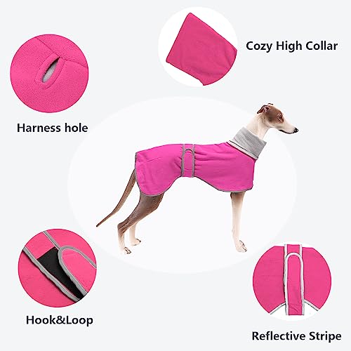 Greyhounds Lurchers Whippets Dog Coats with Reflective Stripe Dog Winter Coat Jacket Fleece Adjustable Band - Pink - XL - color: Pink, size: X-Large (Length: 26"-27.5")