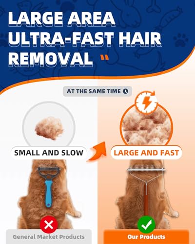 Extra Large 2-Sided Undercoat Rake for Dogs & Cats, Dog Brush for Shedding Remove Mats, Dematting Comb, Safe & Gentle Grooming Brush for German Shepherds Medium to Long-Haired Pets (Walnut Handle) - size: Top Pick - XL PRO - Walnut