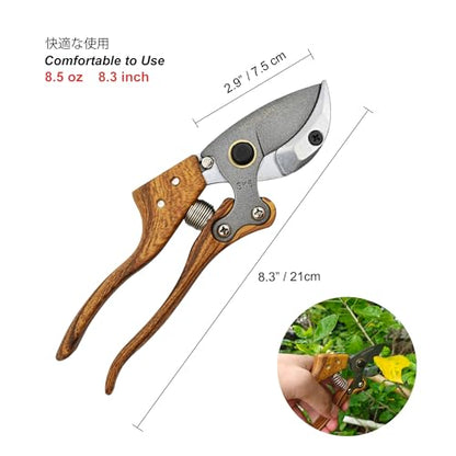 TONMA Anvil Pruning Shears [Made in Japan] Heavy Duty Garden Shears Secateurs, Japanese Gardening Scissors Plant Pruners Hedge Clippers, Ergonomic Imitation Wood Grain Aluminum Alloy Handle - style: Anvil Garden Shears (Wood Grain)