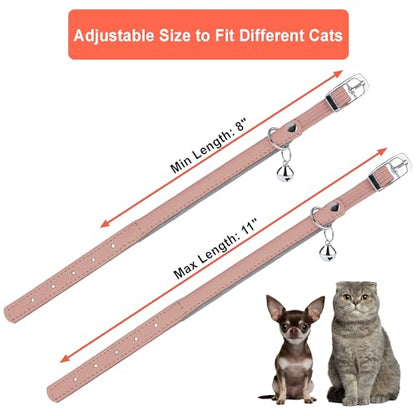 OOPSDOGGY Rolled Leather Cat Collar with Bell, Reflective Kitten Collars with Buckle Include Safety Elastic Strap - Adjustable Small Pet Collars for Boy Girl Cats (Blush) - color: Blush