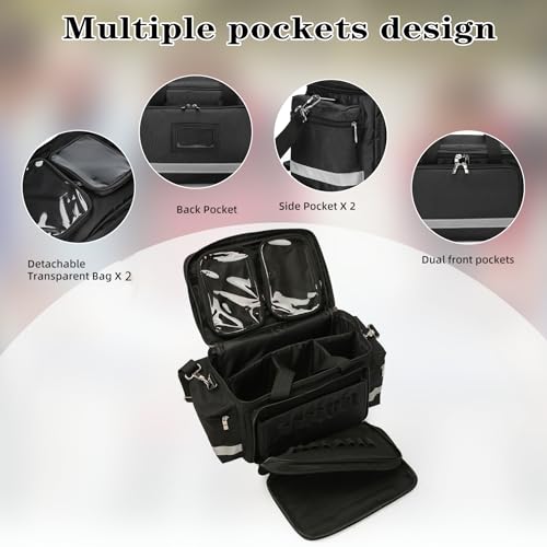 Medical Bag Empty Emergency Bag First Responder Bag First Aid Bag Home Health Empty First Aid Storage with Detachable Divider Medical Supplies - color: Black, size: 17.7" x 13.78"x 9.84"