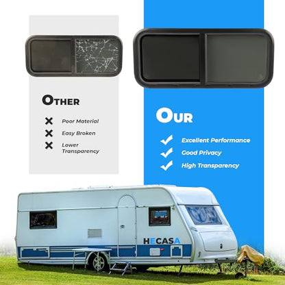 HECASA 36" W x 15" H Universal RV Window Horizontal Sliding W/Mesh Screen & | Trim Ring Teardrop Replacement for Trailer, Camper, Van, Truck Window Tempered Glass Black - size: 36" W x 15" H