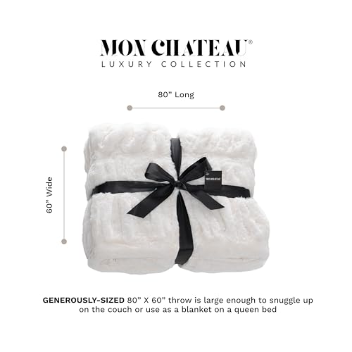 Mon Chateau 60" x 70" Hearthside Faux Fur Throw Blanket, Winter Cream | Cozy Layer Comfort For Couch, Bed Or Chair. Lightweight Polyester Fabric With Easy Machine Wash Care - color: Winter Cream
