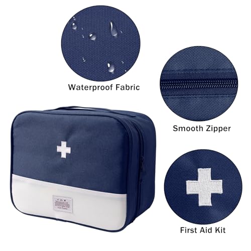 Faylapa First Aid Kit Empty Bag, 9.8x8.3x4.7 Inches Travel Empty First Aid Kit Pouch for Emergency at Home, Office, Car, Outdoors, Boat, Camping, Hiking(Bag Only, Navy Blue) - color: Navy Blue