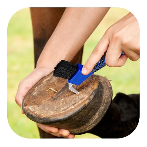 Blue Horse Hoof Pick Brush, Soft Grip Handle with Stiff Bristles for Effective Hoof Cleaning Portable Grooming Tool - color: Blue