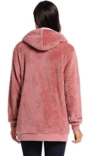Fleece Coat for Women,Women's Oversized Zip Up Hooded Jacket Winter Plus Size Sherpa Coat - color: Apink, size: Medium