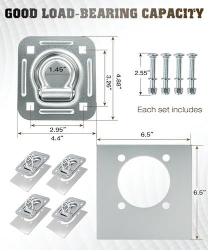 Recessed D Ring Tie Down Anchors 4 Pack (6,000 Lbs) - size: Silver 4PCS
