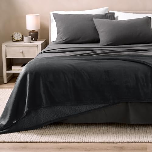 Bare Home Sherpa Fleece Blanket (Twin/Twin XL, Black with Black Sherpa) | Reversible Blanket for Bed, Sofa, and Couch, Warm & Lightweight, Fluffy & Soft - color: 03 - Black - Black, size: Twin/Twin XL