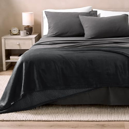 Bare Home Sherpa Fleece Blanket (Twin/Twin XL, Black with Black Sherpa) - color: 03 - Black - Black, size: Twin/Twin XL