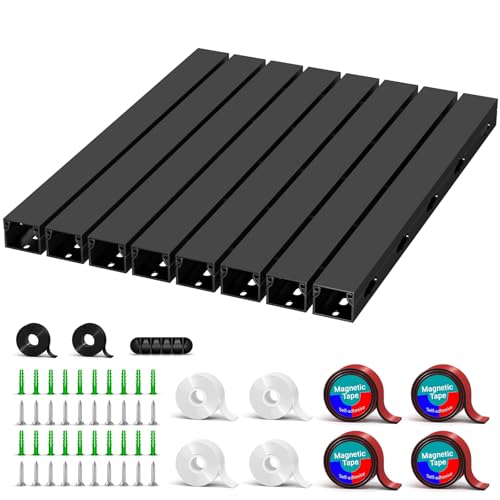 Cable Raceway - Magnetic Cable Management Under Desk with Upgraded Aesthetic Large Hole, Cord Organizer Kit for Hiding Computer, Gaming Desk, Network, Power Cord, TV - 8PCS 8x15.7in Black - size: 8*15.7