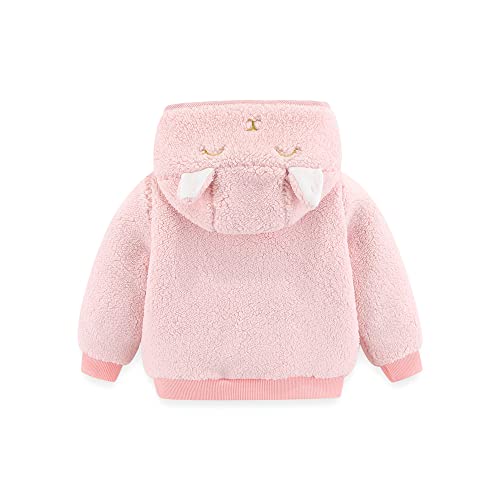 Newborn Infant Baby Boys Girls Cartoon Fleece Hooded Jacket Coat with Ears Warm Todder Kids Outwear Coat Zipper Up 0-6Y - color: Pink, size: 3-6 Months