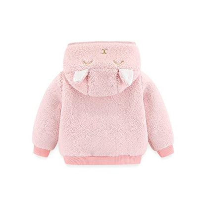 Newborn Infant Baby Boys Girls Cartoon Fleece Hooded Jacket Coat with Ears Warm Todder Kids Outwear Coat Zipper Up 0-6Y - color: Pink, size: 3-6 Months